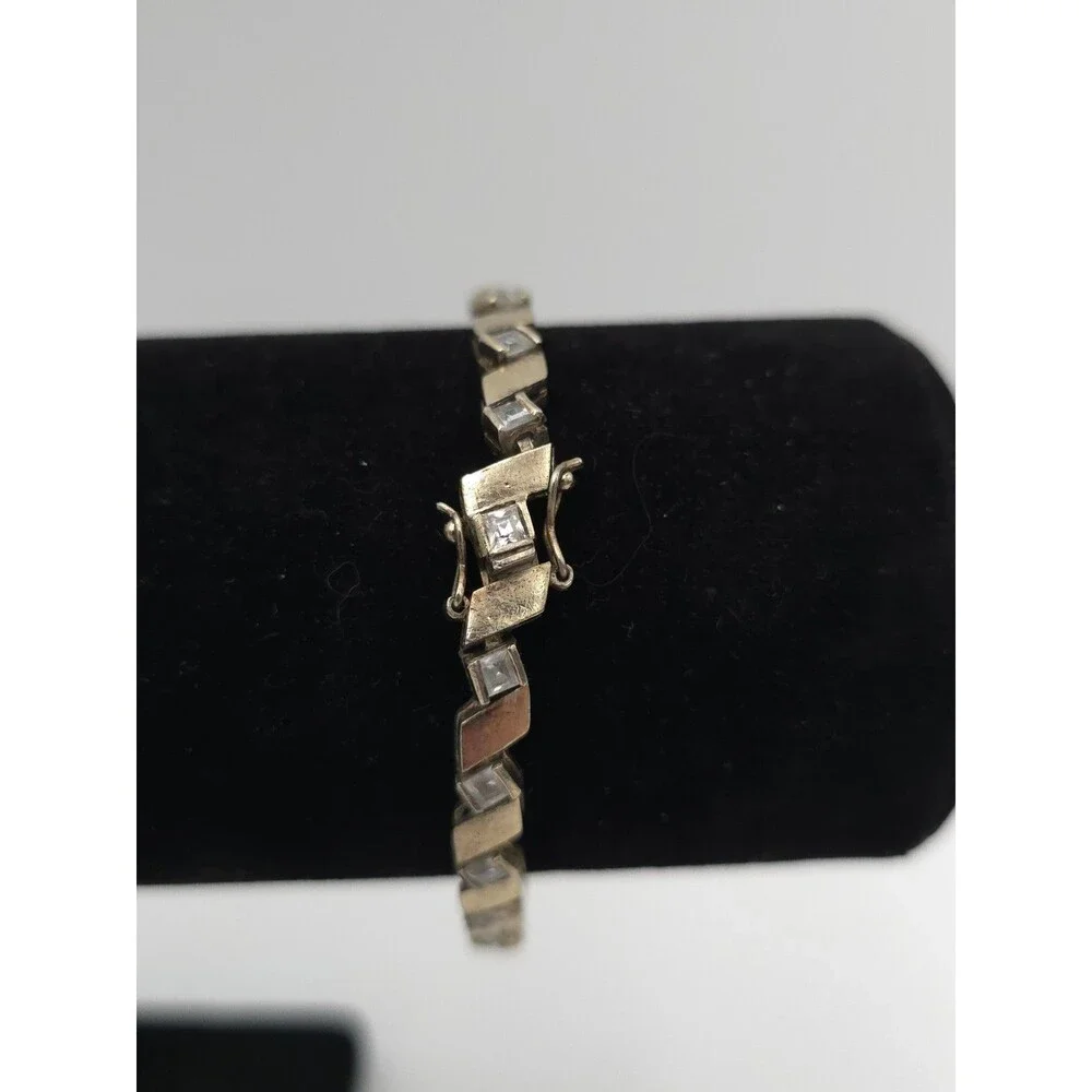 Vintage gold wash Sterling Silver Bracelet‎ Clear Crystal Rhinestones